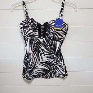 Apt 9 womens size S 4 to 6 black white swim top front knot bandeaukini NWOT